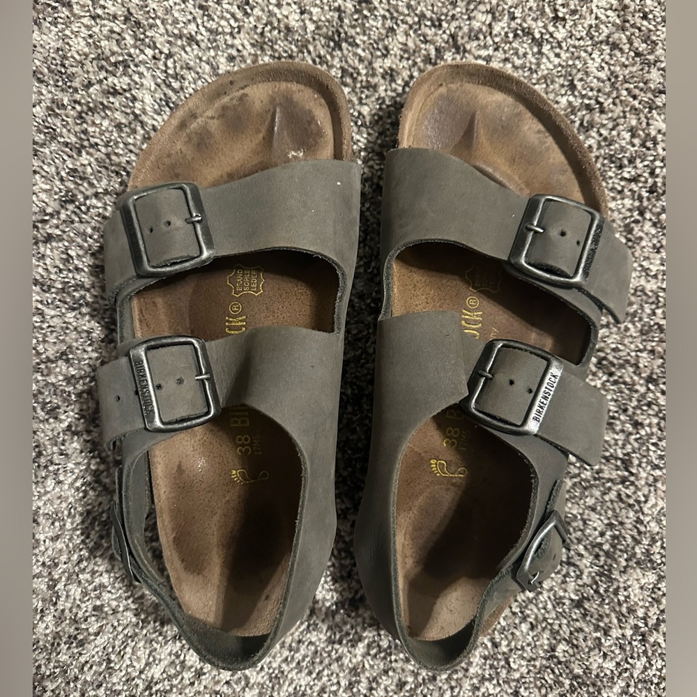 Birkenstock size 38 (7 1/2-8) Gray 2 strap sling back Milano style.